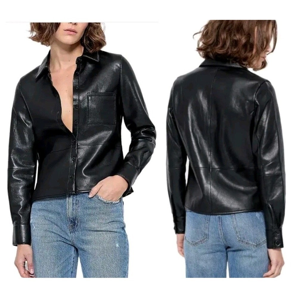 AS by DF La Nuit Recycled Leather Shirt Blouse Top S NWT Luxury Capsule Preppy